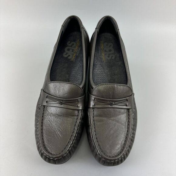 SAS Easier Slip On Loafer Pewter Leather Silver Metallic Wedge Womens Size 8.5 M - Picture 4 of 13